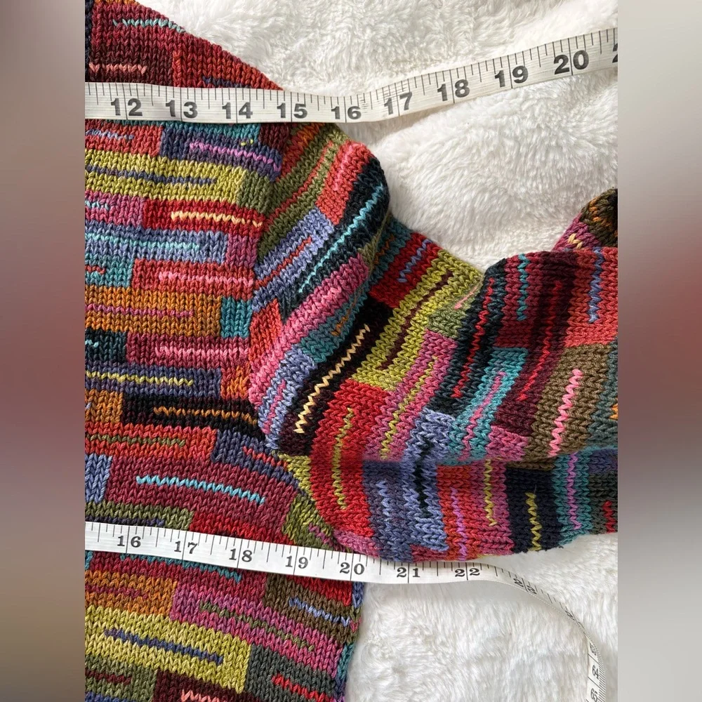 Peruvian Connection Pima Cotton Colorful Abstract Knit Button Cardigan, Sz Med - Picture 5 of 9